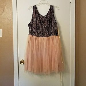 Navy blue lace and tannish pink tool dress